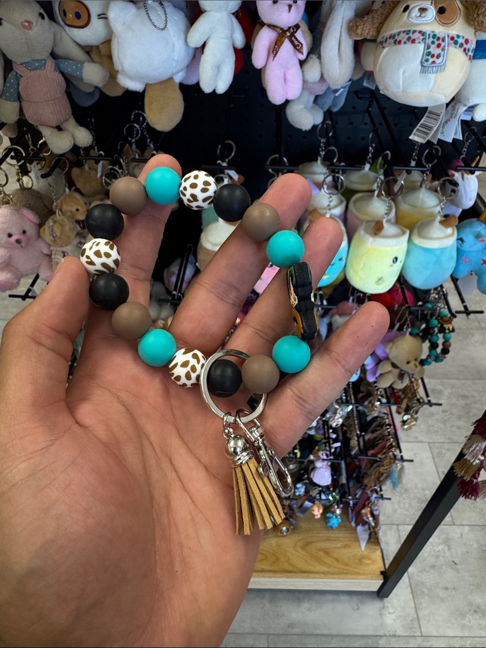 Beaded Tassel Wristlet Keychain - Turquoise & Brown